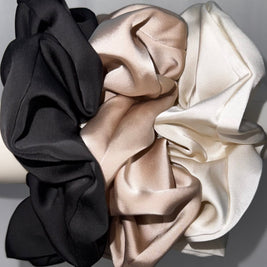 The Balance Brush Oversized Satin Scrunchie Black, Cream & Champagne